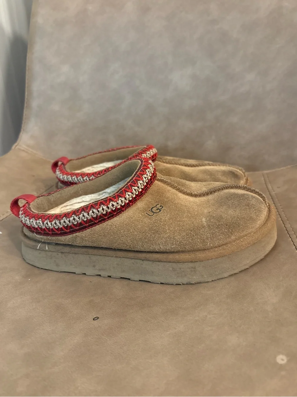 Ugg tazz girls brown chestnut red platform slippers shoes size 1
